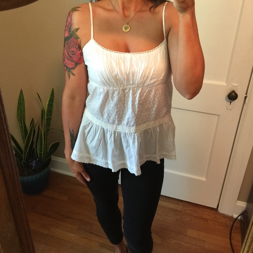 White boho embroidered tank